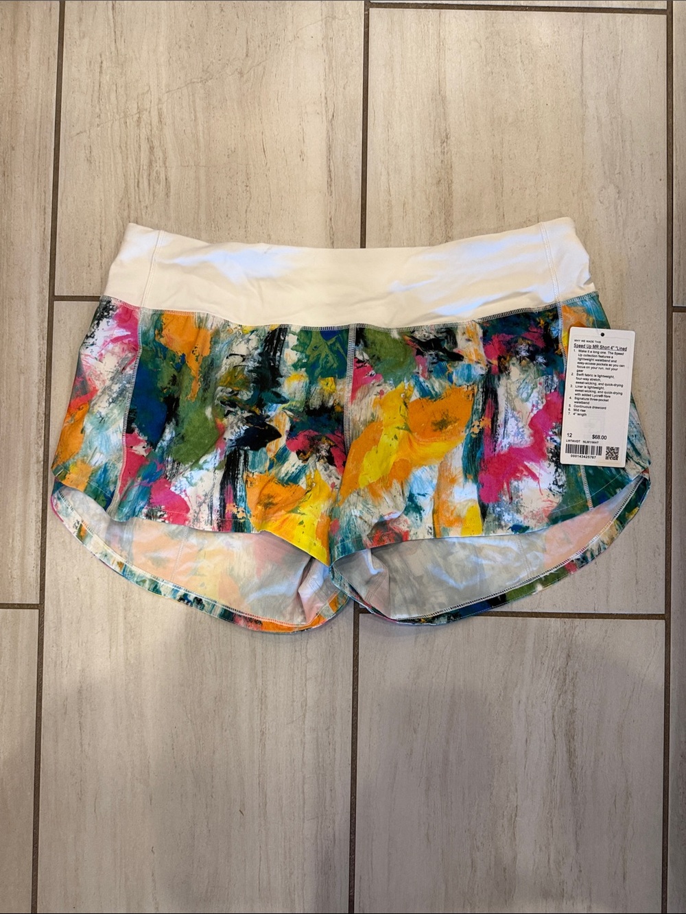 NWT lululemon Speed Up MR Short 4" Lined Abstract Athletic Shorts in White &